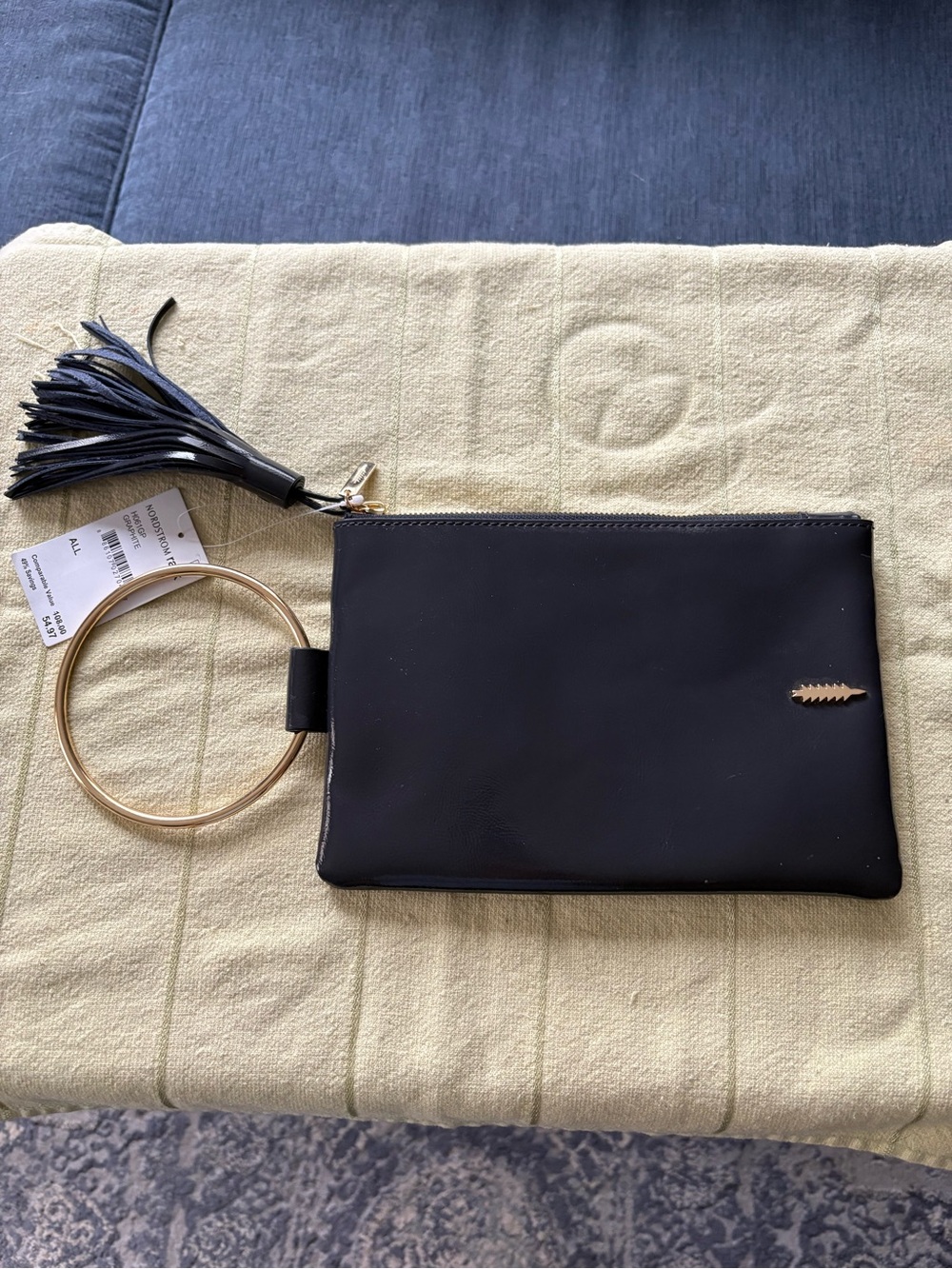 Graphite Wristlet Clutch with Gold Ring Handle